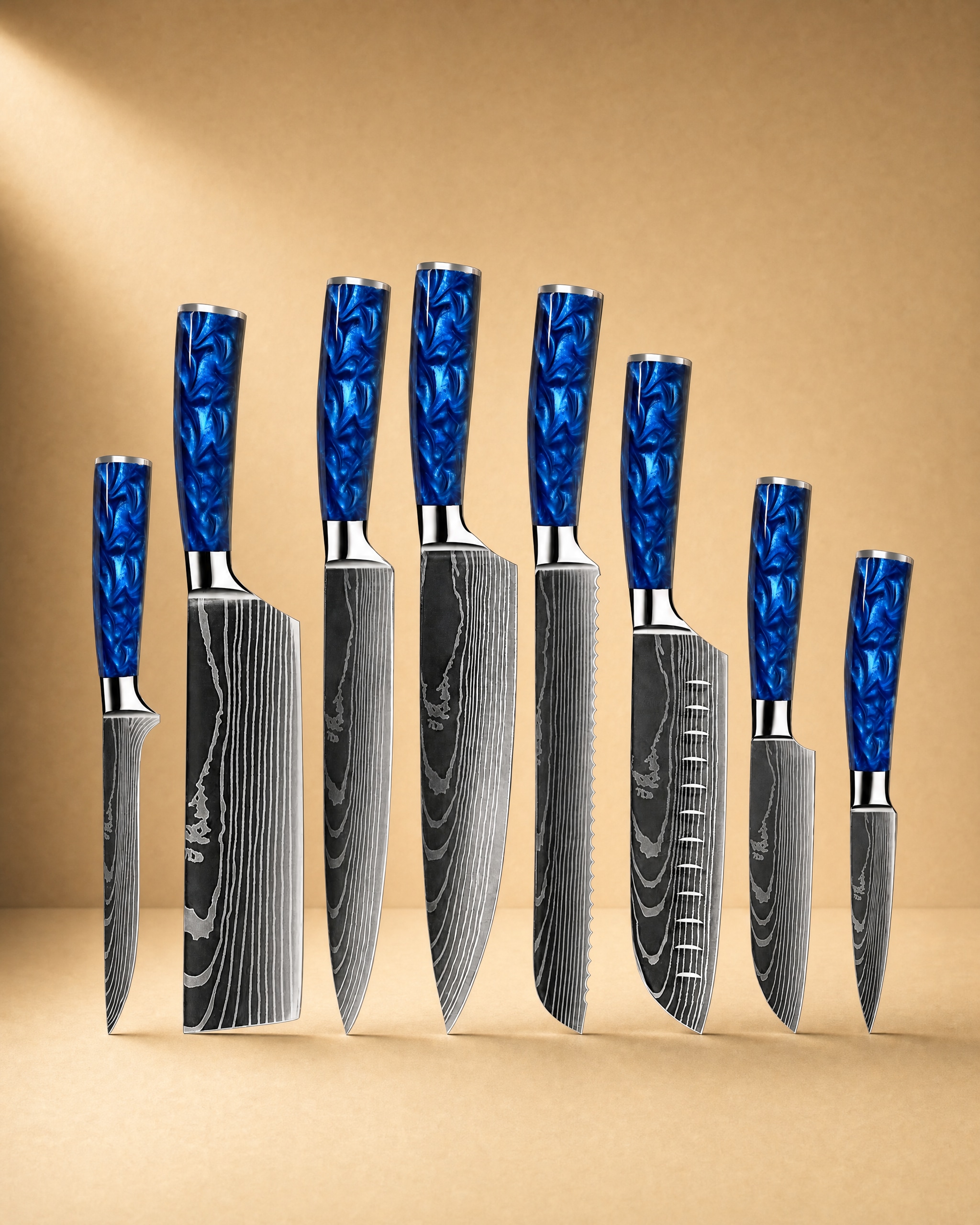 Shinano  信濃川 Damascus Pattern Stainless Steel Kitchen 8 Knife Set